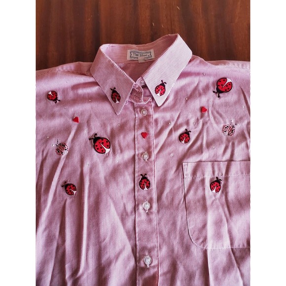 Womens Long Sleeve Button Up Shirt M Embordered Lady Bug Rhinestone The Blue - Picture 2 of 8